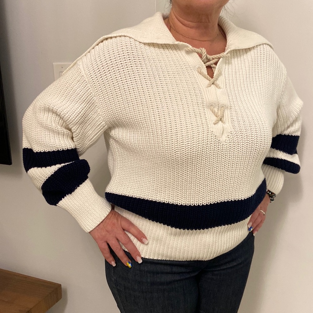 298 $ Polo Ralph Lauren  knitted sweater 100%cotton white navy strip…un…